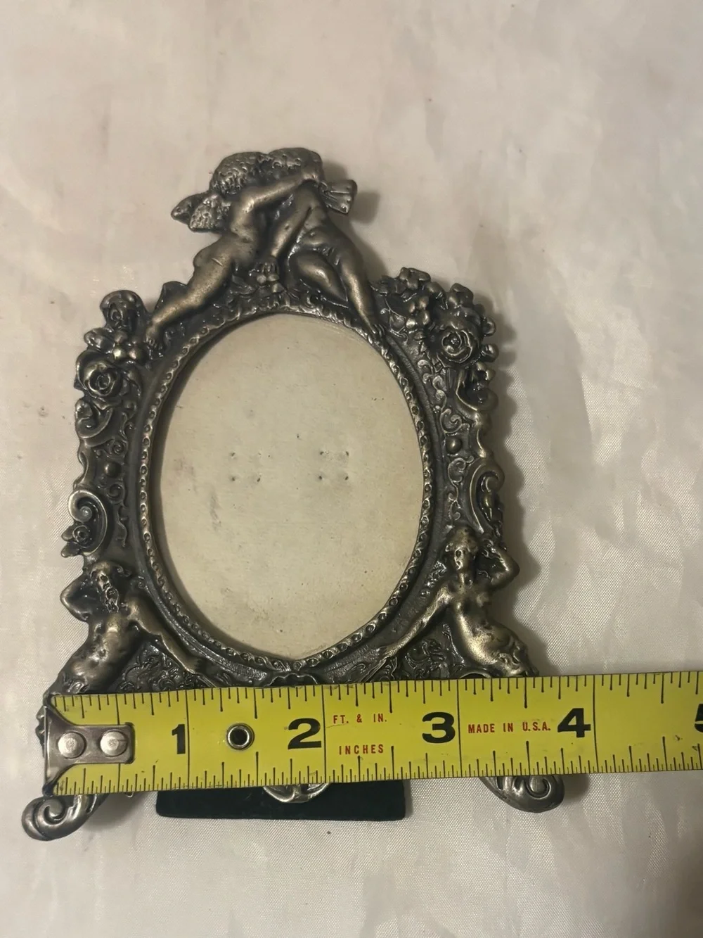 Ornate Rococo Style Ornate Pewter  Cherub Picture Frame - Elegant Home Accent